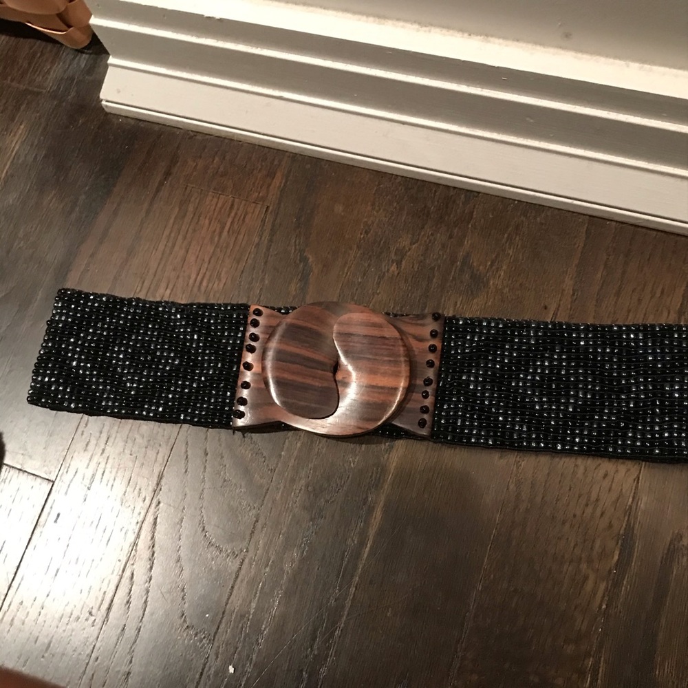 Blue/black beaded elastic belt